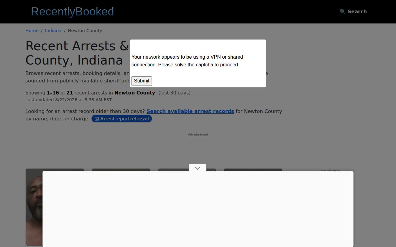Unofficial RecentlyBooked Newton County mugshot news landing